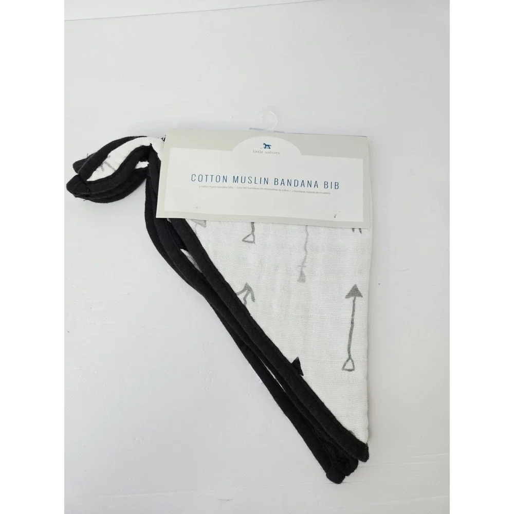 Little Unicorn Cotton Muslin Bandana Bib Black White arrow Pattern NEW 2 pack
